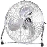 HOMCOM 20" Chrome Metal Floor Fan with Tilting, High Velocity, 3 Speed, Portable Gym Fan for Home Office, Silver(m-11)
