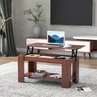 HOMCOM Lift Up Top Coffee Table with Hidden Storage and Open Shelf, Modern Wooden Sofa Side End Tea Table for Living Room 100W x 50D x 63H cm(m-2)