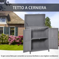 Outsunny Armadio da Giardino a 2 Ripiani in Legno di Abete con Tetto Apribile, 74x43x88 cm, Grigio Scuro(m-5)