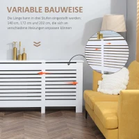 HOMCOM Heizkörperverkleidung Heizkörperabdeckung, MDF, einstellbar zwischen 140 und 202, 202 cm x 19 cm x 82,5 cm, Weiß(m-7)