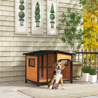 PawHut Wooden Dog Kennel with Removable Floor, Asphalt and Openable Roof, Large Window, for Large Dogs, Yellow(m-10)
