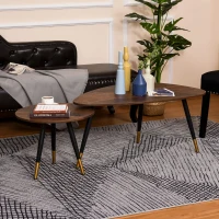 HOMCOM Set of Two Scandinavian-Style Coffee Tables - Walnut(m-9)