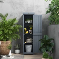 Outsunny Casetta Porta Attrezzi a 3 Ripiani in Legno da Abete con Tetto in Metallo, 45x45x160 cm, Grigio(m-2)