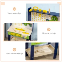 HOMCOM Banco de Herramientas de Madera para 3-6 Años con 27 Accesorios y Herramientas de Juguete 55,3x30x78cm Multicolor(m-5)