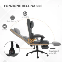 Vinsetto Sedia da Ufficio Ergonomica ad Altezza Regolabile con Braccioli e Poggiapiedi, 66x70x115-123 cm, Grigia(m-5)