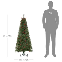 HOMCOM 5ft Pencil Artificial Christmas Tree with Realistic Branches, Red Berries, Auto Open, Green(m-3)