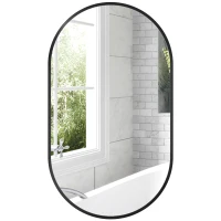 HOMCOM Espejo de Baño Ovalado 40x70 cm Espejo Decorativo de Pared con Marco de Aluminio para Salón Horizontal o Vertical Negro(m-10)