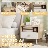 AIYAPLAY Comodino con Cassetto per Bambini 3-10 Anni in Legno e Legno di Pino, 40x32.5x40 cm, Bianco(m-4)