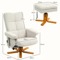HOMCOM Massagesessel mit Liegefunktion und Fußhocker, 145°-Neigung, Polyester, 80 x 86 x 99 cm, Cremeweiß(m-3)
