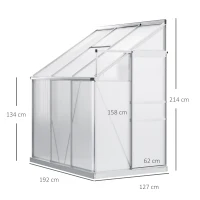 Outsunny Gewächshaus Aluminium Beistell-Gewächshaus 192 x 127 x 214 cm Gartenhaus mit Fenster Tür Pflanzenhaus inkl. Fundament Treibhaus Tomatenhaus UV-, Witterungsbeständig(m-3)