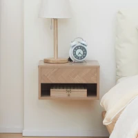 HOMCOM 2er-Set Nachttische, Nachtschränke, Schwebedesign, Schublade, offenes Regalfach, Holzoptik, 37 x 32 x 21 cm(m-8)