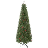 HOMCOM 6ft Pencil Artificial Christmas Tree with Realistic Branches, Red Berries, Auto Open, Green(m-11)