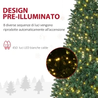 HOMCOM Albero di Natale Artificiale Luminoso con 450 Luci LED Bianche e 1146 Rami, Base in Metallo Pieghevole - Verde(m-5)