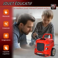 HOMCOM Camion mécano 2 en 1 - Jouet Bricolage Enfant - Établi Enfant - Jeu d'imitation mécanicien - Nombreux Accessoires Total de 61 pièces - Effets sonores et Lumineux - PP ABS Rouge(m-4)