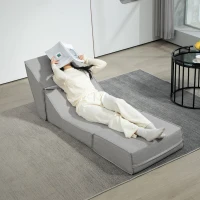 HOMCOM Poltrona Moderna da Pavimento Convertibile in Chaise Longue in Tessuto, Grigio Chiaro(m-8)