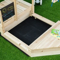 Outsunny Arenero Infantil de Madera Cajón de Arena de Jardín Diseño de Galeón con Vela Toldo Pizarra Bandera Roja y Timón para Niños de +3 Años 180x91,5x144 cm Natural(m-9)