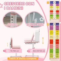 AIYAPLAY Set Scrivania e Sedia per Bambini Regolabili, Banco Scuola con Piano Inclinabile, Cassetto, Scaffale, Rosa(m-5)