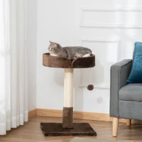 PawHut Small Cat Tree for Indoor Cats with Sisal Scratching Post Kitten Bed Cushion Ball Toy, Brown, 45x45x70 cm(m-2)