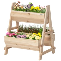 Outsunny 68cm x 57.5cm x 80.5cm 51L Wood Raised Garden Bed, Outdoor Planter Box with Stand, Nonwoven Fabric for Vegetables, Herbs, Flowers, Natural(m-11)