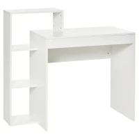 HOMCOM Compact Computer Desk with Storage Writing Table Modern for Flat Office Bedroom w/ Storage Shelf Rack Integrated Bookcase, White(m-1)