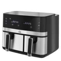 HOMCOM Friteuse à air sans huile, Air Fryer, double compartiment 8,5 L, 2700 W - 8 programmes, température réglable, minuterie(m-1)