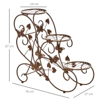 Outsunny Blumenständer, Pflanzenregal, Dreistufiger Blumenstand, Blumentreppe im französischem Stil, Pflanzenstand, Metall, Bronze, 76 x 27 x 67 cm(m-3)