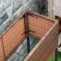 Outsunny Letto per Orto Rialzato, Fioriera Effetto Vimini con Ripiano, Aiuola Rialzata per Esterni e Interni, Marrone (70cm x 30cm x 70cm)(m-9)