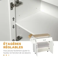 HOMCOM Dessert îlot de cuisine multi-rangements 1 tiroirs 1 placard 2 portes avec étagère réglable porte-torchons et porte-épices - bois blanc(m-6)