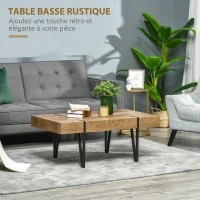 HOMCOM Table Basse rectangulaire Style Industriel piètement épingle métal Noir Plateau Aspect Ancien bastaing Bois(m-4)