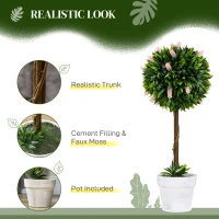 HOMCOM Set of 2 Decorative Artificial Plants Ball Trees with Flower for Home Indoor Outdoor Decor, 60cm ,Pink(m-4)