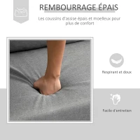 HOMCOM Canapé 3 Places Style Contemporain assises Larges Profondes accoudoirs courbés piètement effilé Bois hévéa Noir Polyester Gris Clair(m-4)