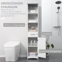 kleankin Badezimmerschrank Freistehender Bademöbel Badschrank Schrank mit Schublade Weiß+Grau 34 x 30 x 163 cm(m-4)