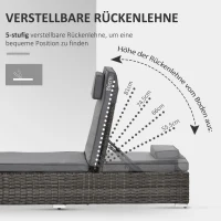 Outsunny Poly-Rattan Sonnenliege 3-tlg. Gartenliege mit 6-Fach Verstellbarer Rückenlehne Beistelltisch Nackenkissen Gartenmöbel Aluminium Grau 60 x 195 x 91 cm(m-4)