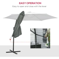 Outsunny 3m Cantilever Parasol with Easy Lever, Patio Umbrella with Crank Handle, Cross Base and 6 Metal Ribs, Outdoor Sun Shades for Garden, Grey(m-4)