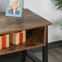 HOMCOM Meuble TV design industriel dim. 100L x 40l x 50H cm grand plateau 2 niches + étagère panneaux particules coloris boisé métal noir(m-6)