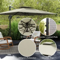 Outsunny Cantilever Parasol with Weighted Base Double Top Garden Parasol Square Hanging Patio Umbrella with Crank Tilt Light Grey(m-6)