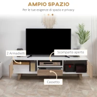 HOMCOM Mobile Porta TV Con Ante e Cassetto, Mobiletto da Salotto per TV fino a 72''in MDF, 160x40x45cm Bianco e Legno(m-6)
