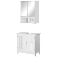 kleankin Meuble sous lavabo + armoire murale de salle de bain avec miroir avec étagère réglable poignées alliage aluminium(m-1)