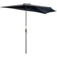 Outsunny 3(m) Half Parasol, Semi Round Umbrella with Metal Frame, Crank Handle for Balcony, Garden, Black(m-1)