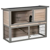PawHut Conejera de Madera Exterior Jaula para 2 Conejos con 2 Puertas con Cerraduras Techo Asfáltico Abrible Bandeja Extraíble Rampa y Zona Abierta 108x45x78 cm Gris(m-1)