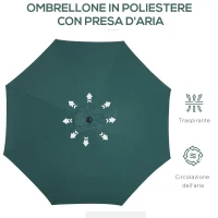 Outsunny Ombrellone da Giardino 3x2.5 m Inclinabile, con Manovella, in Metallo e Poliestere Verde(m-8)