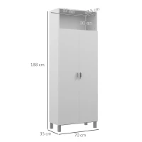 HOMCOM Armario Multiusos Armario Escobero con 2 Puertas Compartimiento Abierto Estante Ajustable para Salón 70x35x188 cm Blanco(m-3)