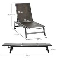 Outsunny Rattan Sun Lounger, with Five-Position Back - Brown/Black(m-3)