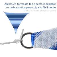 Outsunny Toldo Vela de Sombra Triangular 5x5x5 m HDPE Transpirable de Protección UV con Anillos y Cuerdas para Patio Jardín Piscina Terraza Cochera Azul y Blanco(m-4)