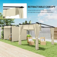 Outsunny 3 x 3 m Retractable Roof Pergola, with Curtains - Beige(m-4)