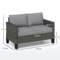 Outsunny Two-Seater Rattan Outdoor Sofa - Dark Grey(m-3)