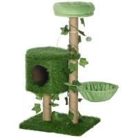 PawHut Árbol Rascador para Gatos 91 cm con Caseta Cama Hamaca Poste de Yute y Bola Colgante 50x40x91 cm Verde(m-11)