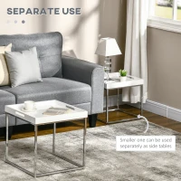 HOMCOM High Gloss Coffee Table Set of 2, Square Nest of Tables with Steel Frame for Living Room, White(m-5)