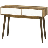 HOMCOM Tavolo Consolle da Ingresso e Soggiorno con 2 Cassetti Bianchi, Piano d'appoggio e Gambe in Legno, 100x35x75cm(m-10)
