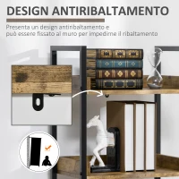 HOMCOM Libreria Stile Industriale a 5 Ripiani in Legno e Metallo, 48x30x155cm, Marrone Rustico(m-7)